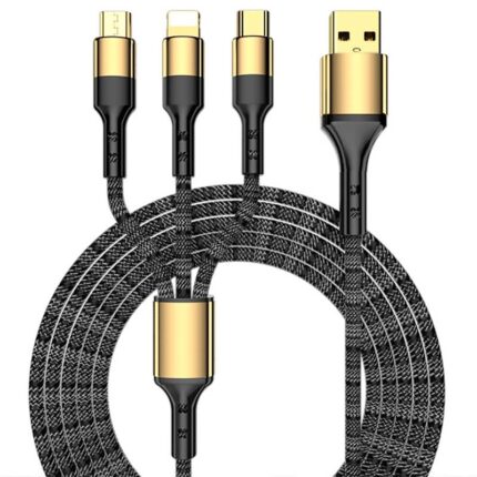 5A 充電ケーブル 3in1 USB Type-C 高耐久 ナイロン ケーブル 1.2m 急速充電 Android用 micro USB Type-C 急速充電ケーブル USBケーブル ライトニングケーブル SKU:IPC02272025017