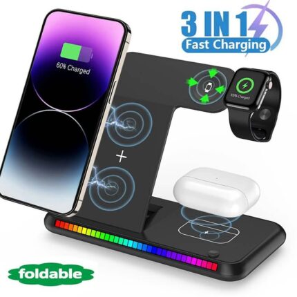 ワイヤレス充電器 3in1 スタンド 折り畳み式 iphone airpods 同時充電 折りたたみ 15W スタンド 置くだけで充電  アップルウォッチ充電器  全2色 SKU:IPC03292025064